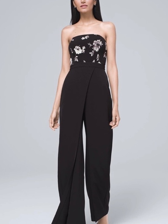 White House Black Market Pants - White House Black Market Floral Wide Leg Strapless Jumpsuit Draped Size 14